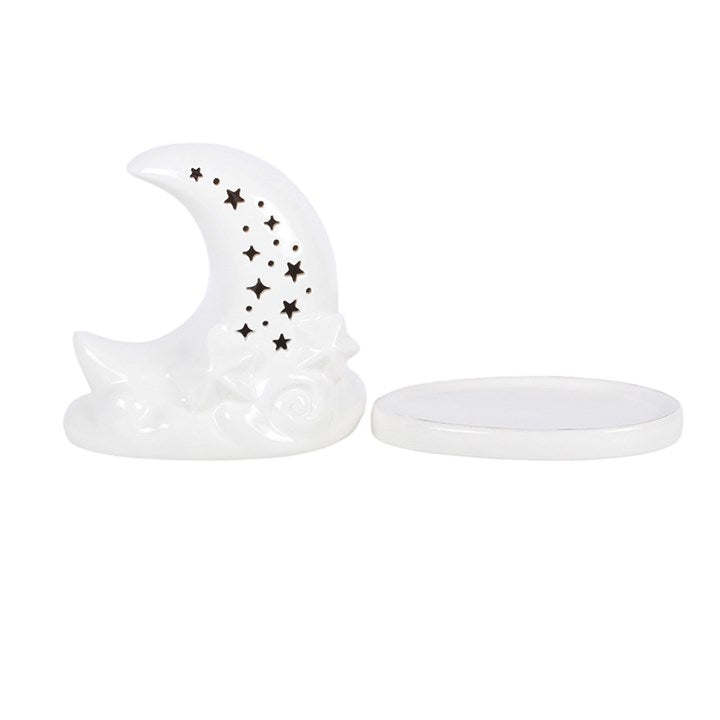 White Pastel Skies Moon Incense Cone Holder