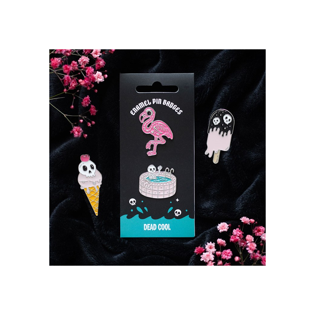 Dead Cool Skeleton and Flamingo Enamel Pin Badges