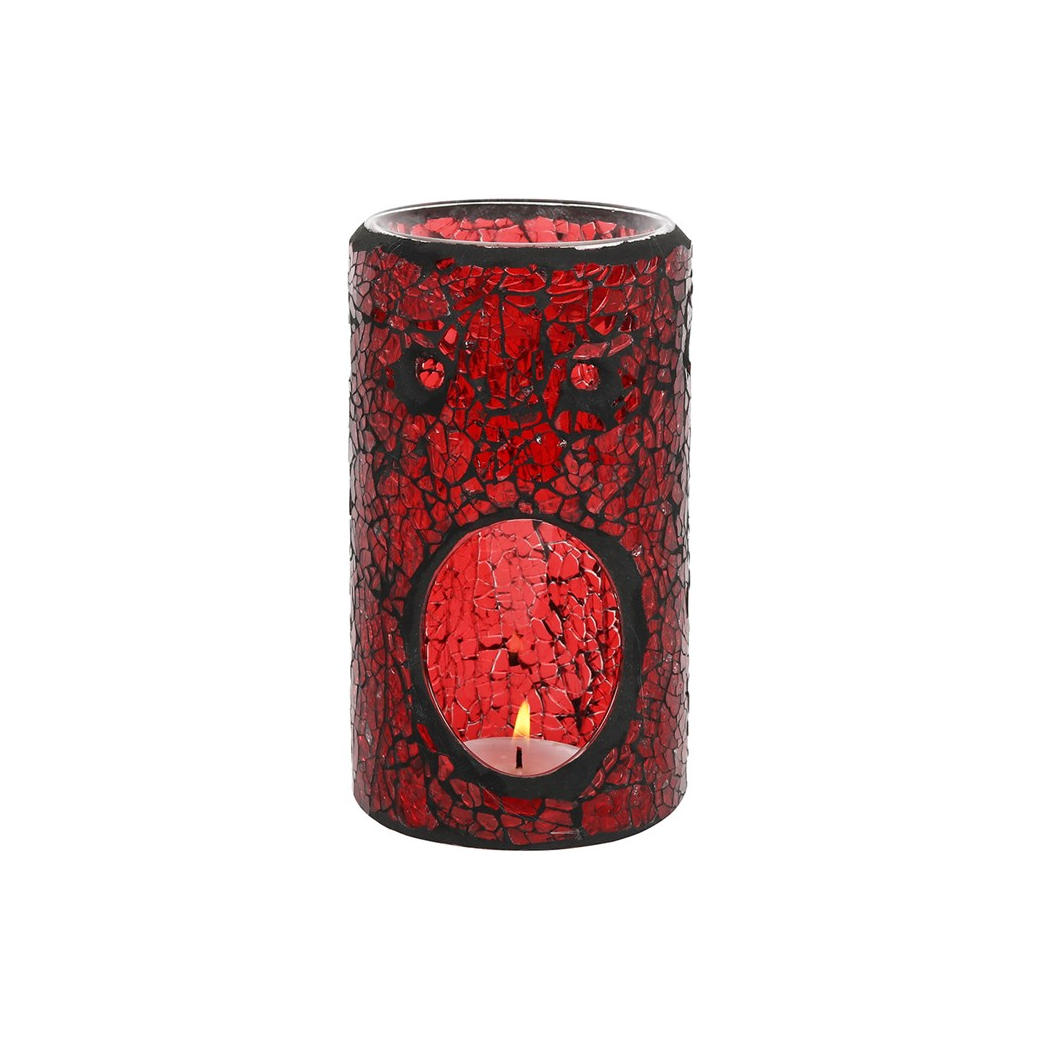 Red Pillar Crackle Glass Oil Burner and Wax Warmer