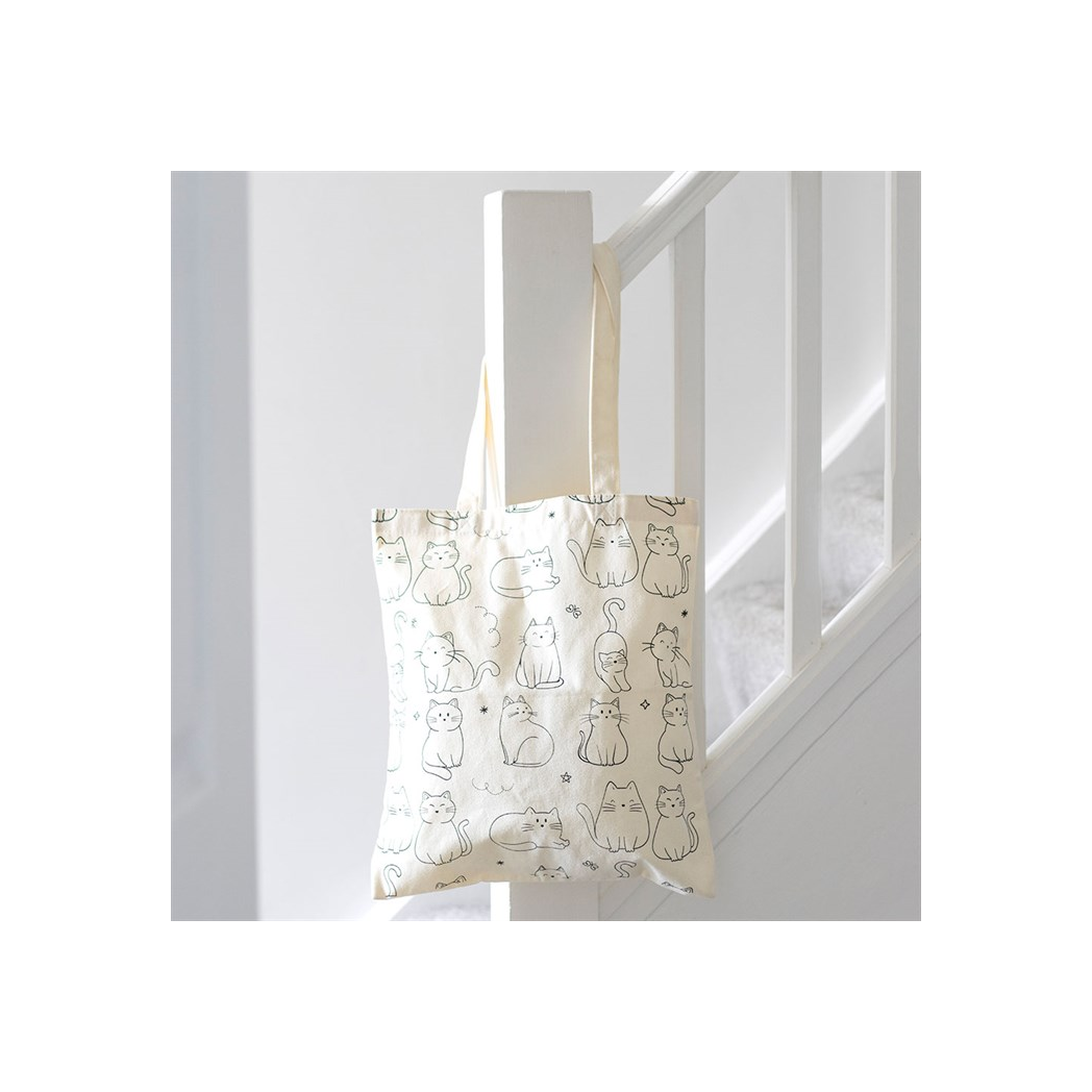 White Cat Print Polycotton Tote Bag