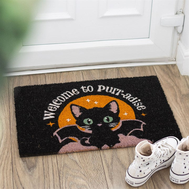 Black Welcome to Purr-adise Cat Doormat