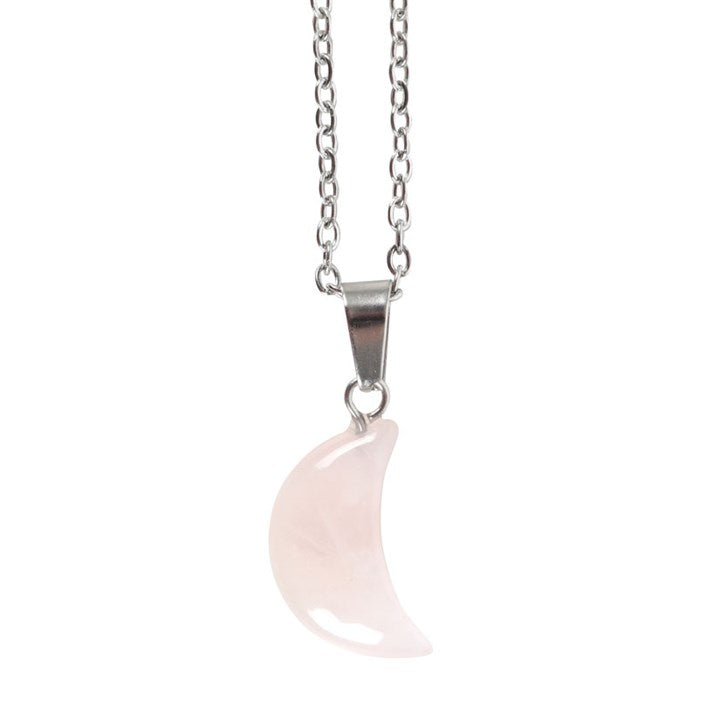 Rose Quartz Crystal Moon Necklace on Greeting Card