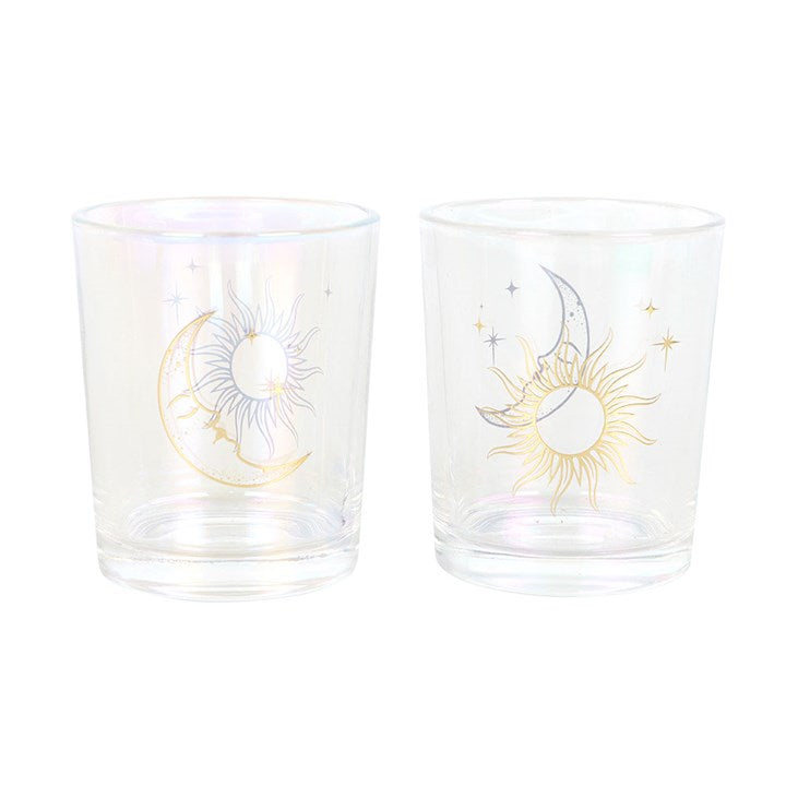 Iridescent Sun and Moon Votive Candle Holders