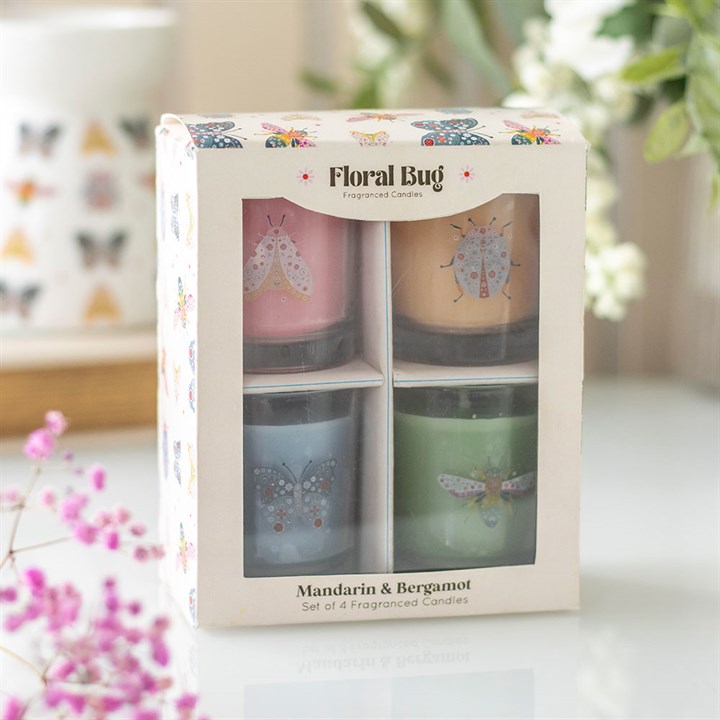 Set of 4 Floral Bug Mandarin & Bergamot Candles