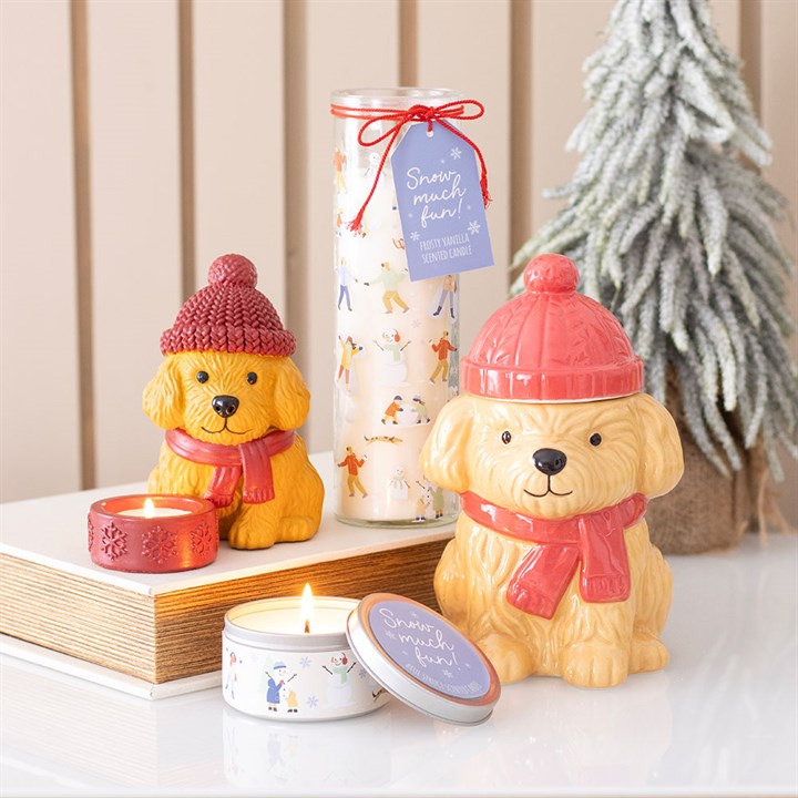 Snow Much Fun Print Frosty Vanilla Tube Candle