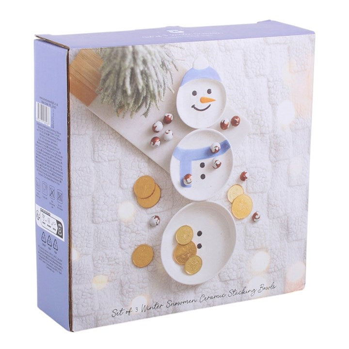 Set of 3 Winter Snowmen Stacking Bowls