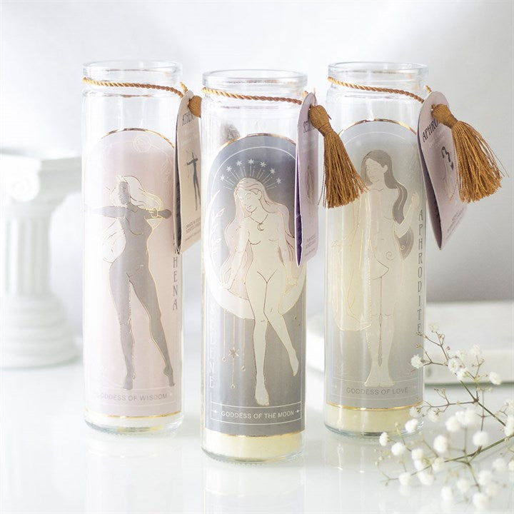 Aphrodite Goddess Tube Candle with Rose Quartz Crystals