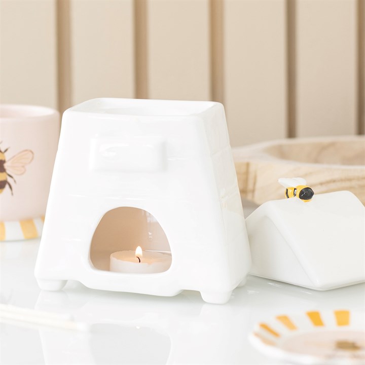 White Beehive Oil Burner and Wax Warmer with Bee