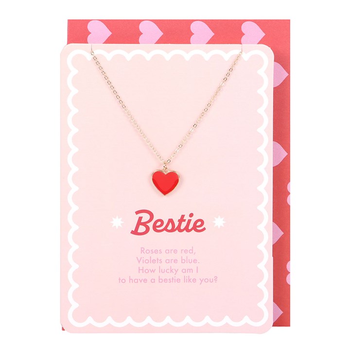 Bestie Enamel Heart Necklace Greeting Card