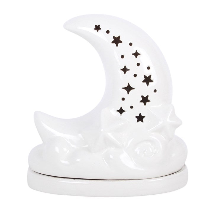 White Pastel Skies Moon Incense Cone Holder