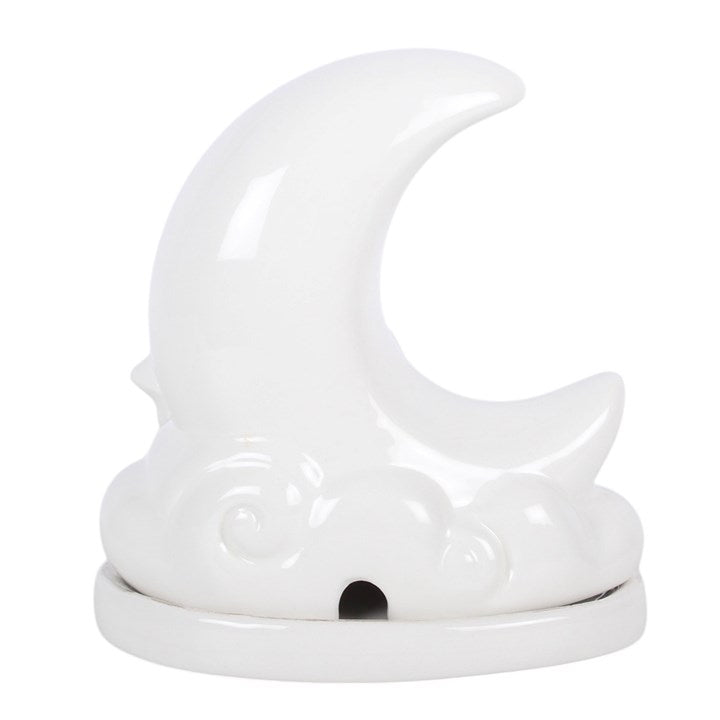 White Pastel Skies Moon Incense Cone Holder