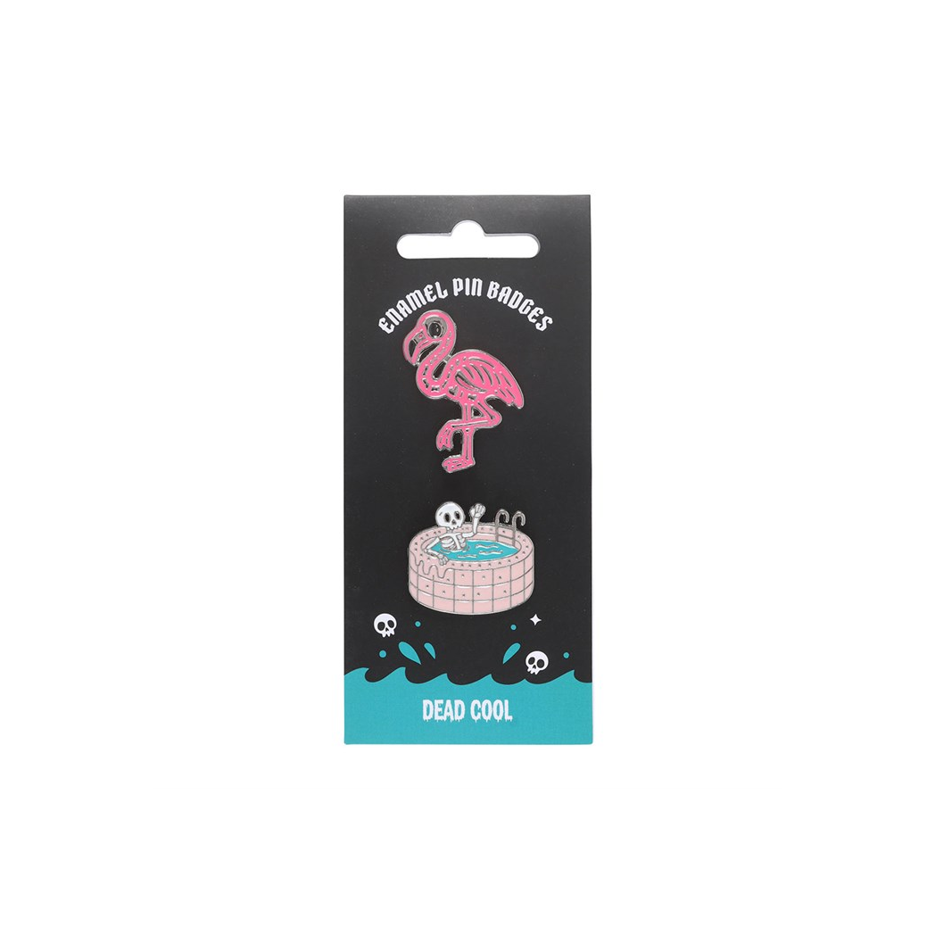 Dead Cool Skeleton and Flamingo Enamel Pin Badges