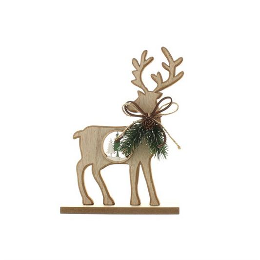 21cm Wooden Reindeer Standing Ornament