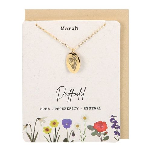 March Daffodil Birth Flower Necklace Card