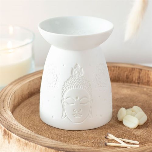 White Ceramic Buddha Face Oil Burner and Wax Warmer