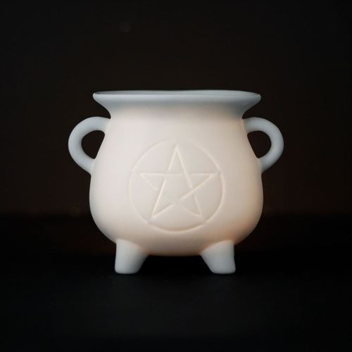 White Pentagram Cauldron Oil Burner and Wax Warmer