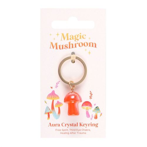 Orange Aura Crystal Mushroom Keyring