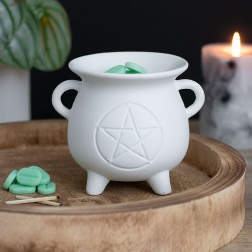 White Pentagram Cauldron Oil Burner and Wax Warmer