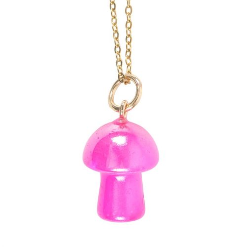 Pink Aura Crystal Mushroom Necklace Greeting Card