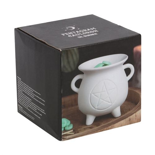 White Pentagram Cauldron Oil Burner and Wax Warmer