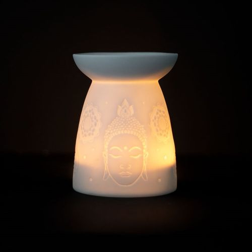 White Ceramic Buddha Face Oil Burner and Wax Warmer