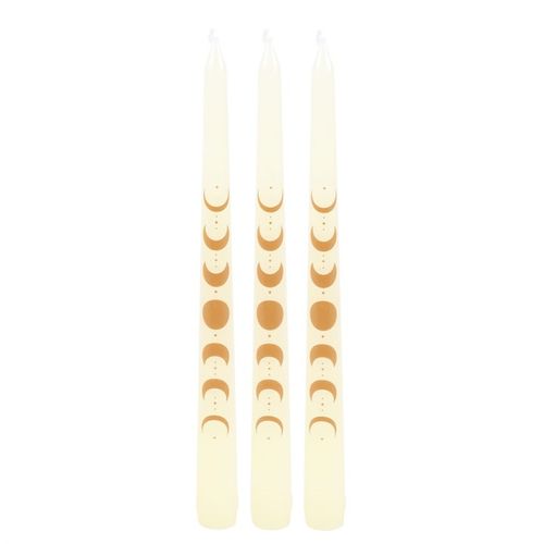 Set of 3 Off White Moon Phases Taper Dinner Candles